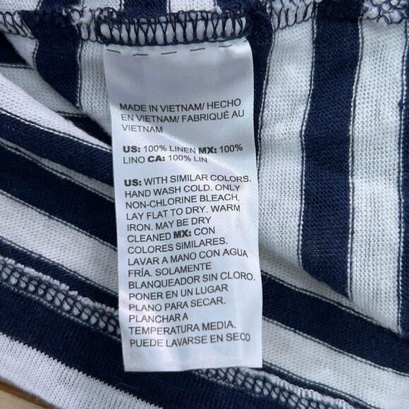Chicos Womens Size 0 US 4 Small Polo Shirt Blue White Stripe Nautical 100% Linen - Picture 13 of 16